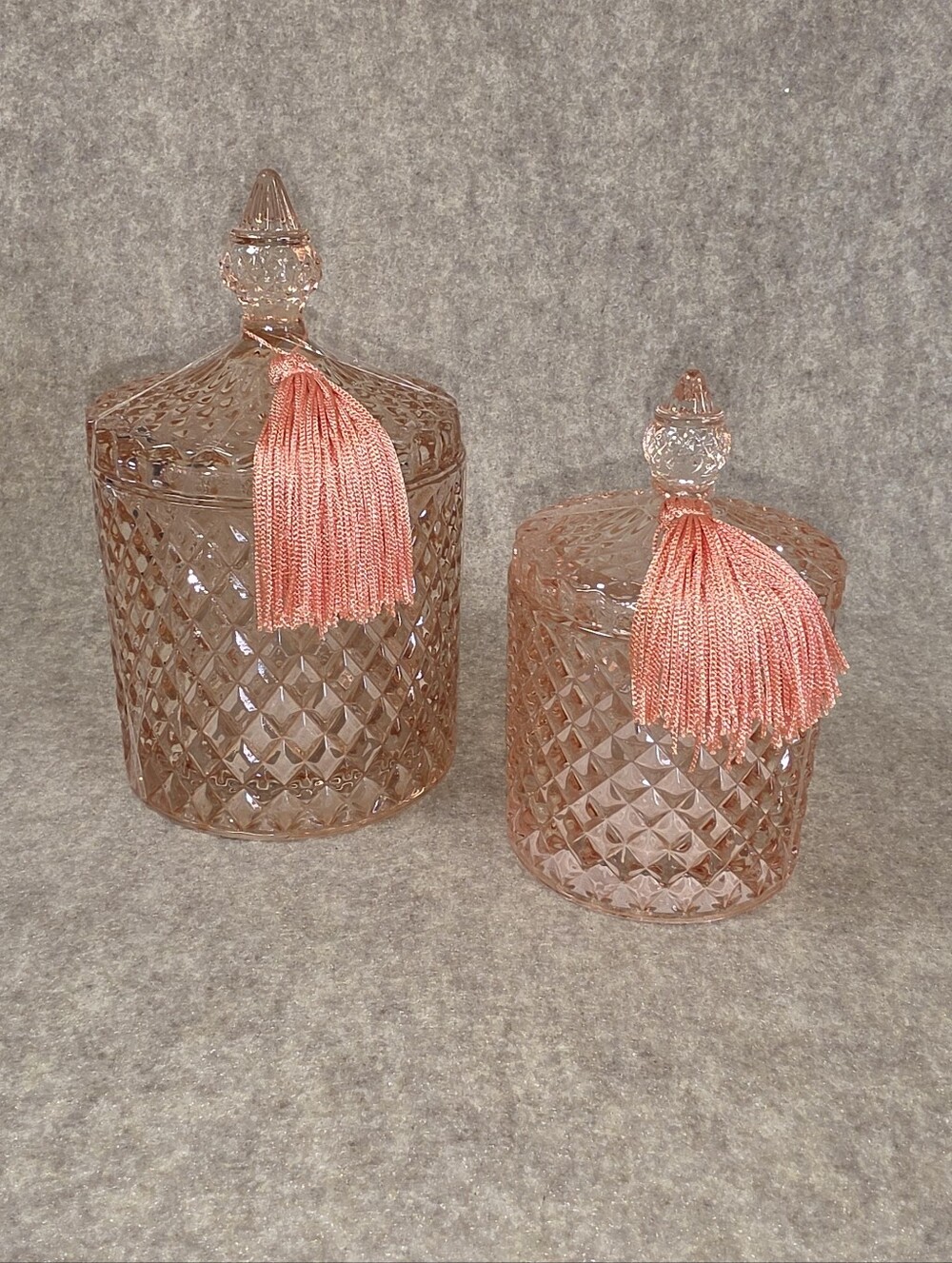 Ashland Pink Cut Glass Decorative Jars with Coral Tassels